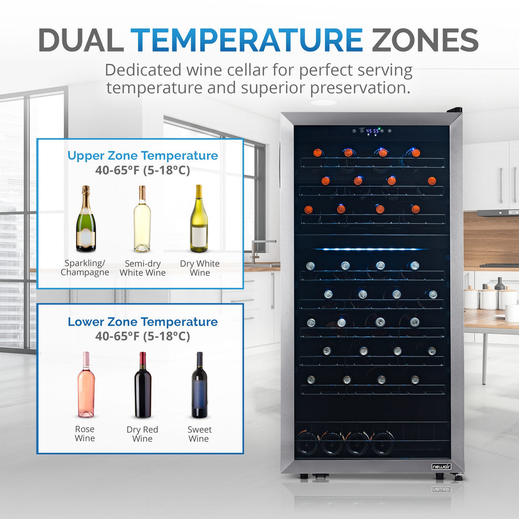 Newair® 76-Bottle 23" Stainless Steel Freestanding Dual Zone Wine Fridge