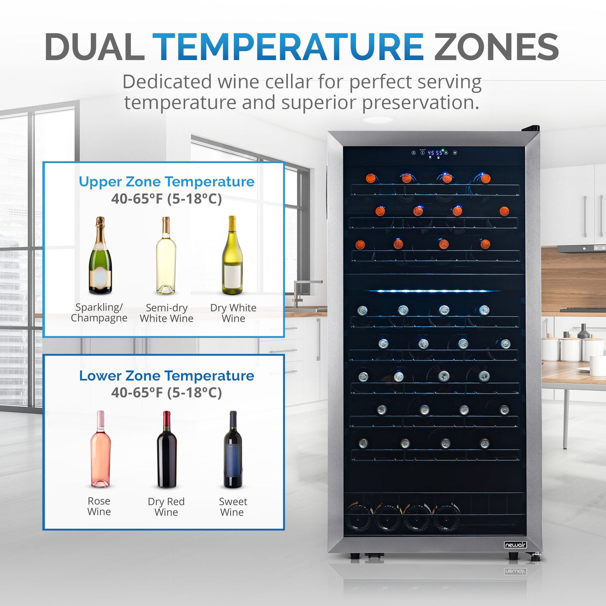 Newair® 76-Bottle 23" Stainless Steel Freestanding Dual Zone Wine Fridge