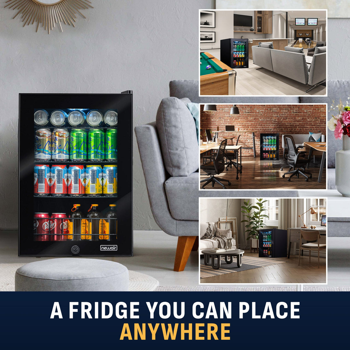 Newair® 90-Can Freestanding Black Beverage Fridge - 17"