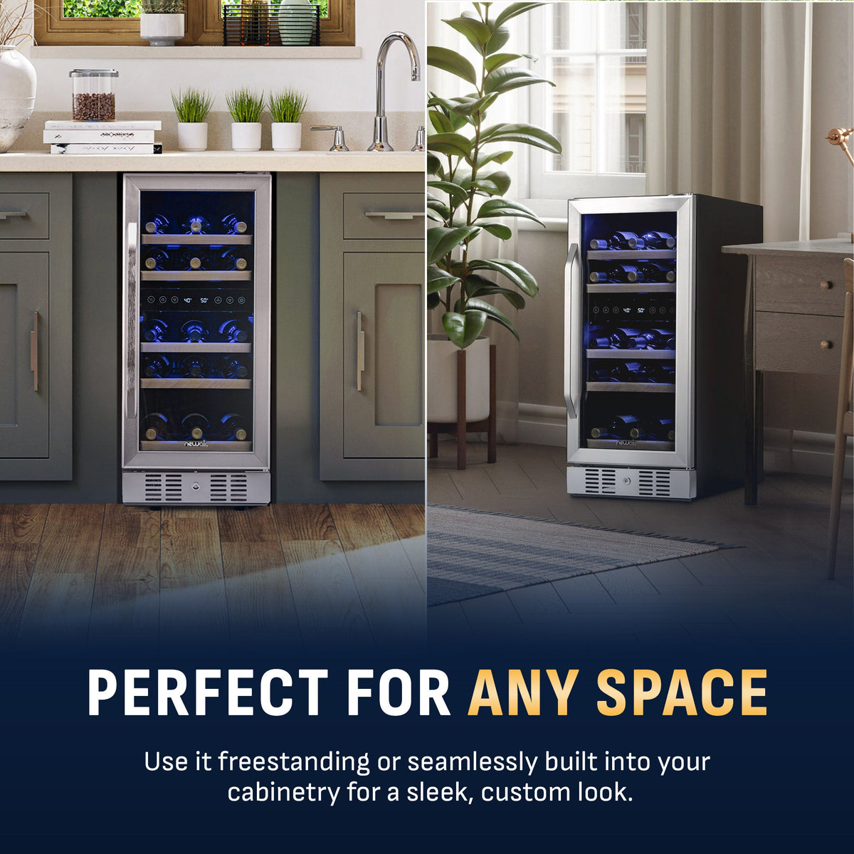 Newair® 29-Bottle 14.8" Stainless Steel Built-In Dual Zone Wine Fridge