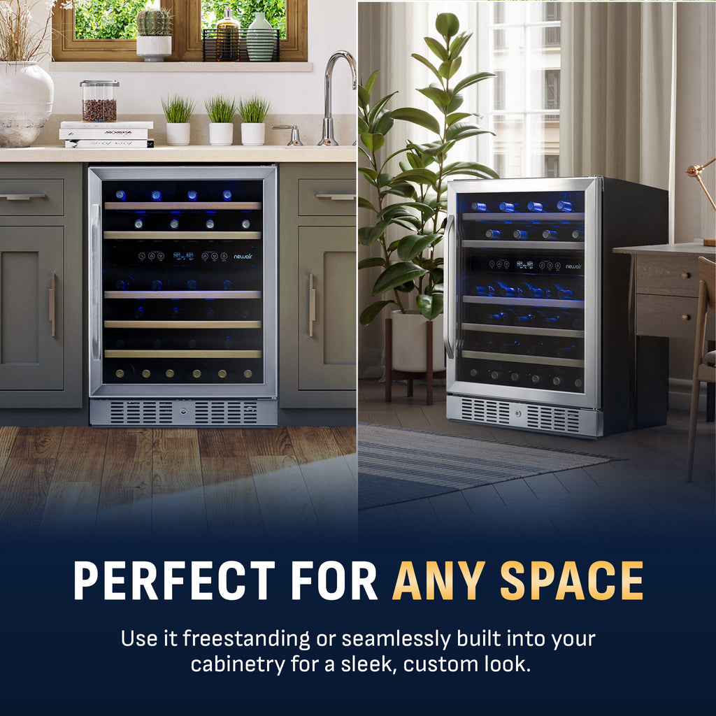 Newair® Premium 46-Bottle Built-In Dual Zone Wine Fridge in Stainless Steel -  23.5"