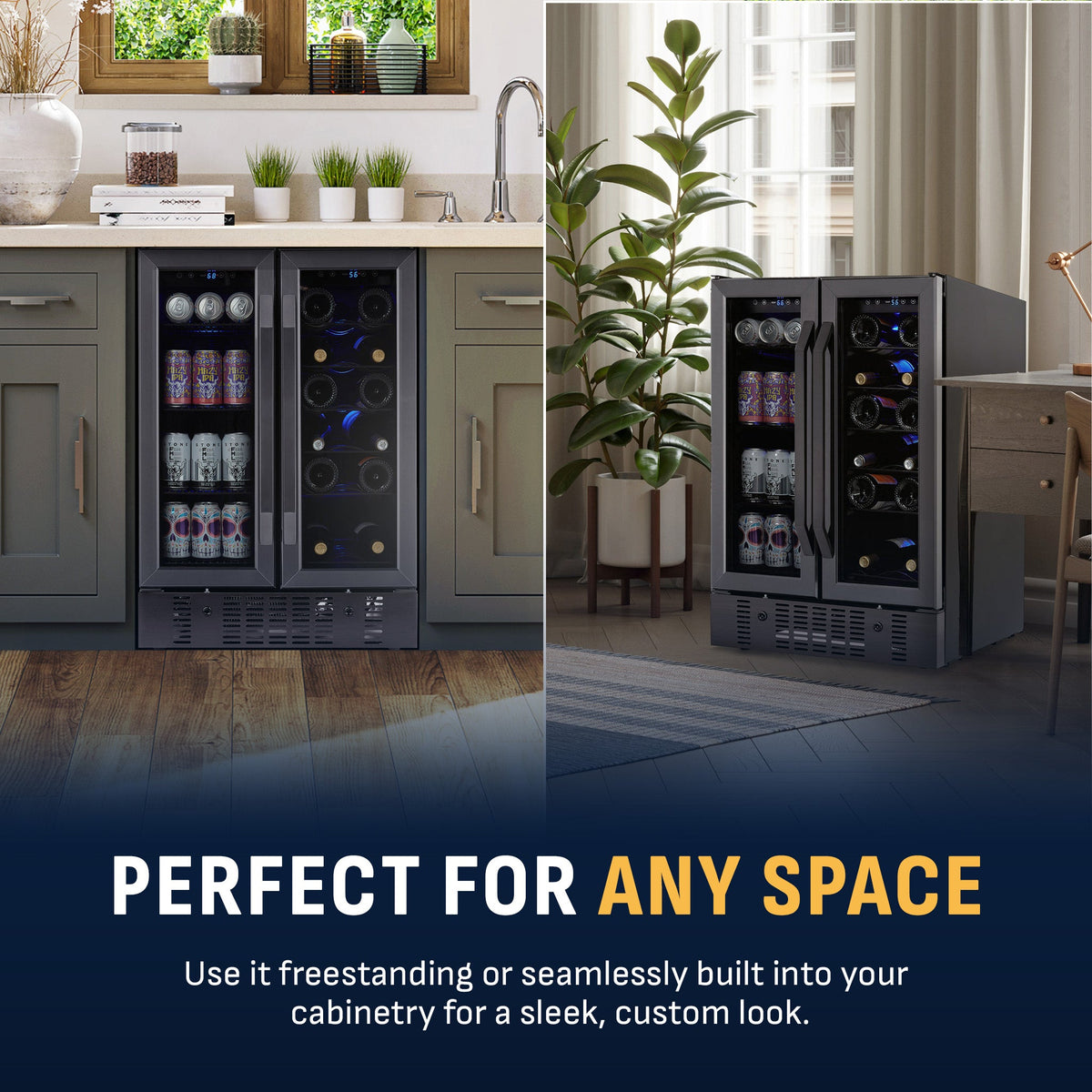 Newair® 24" Black Stainless Steel Dual Zone Wine and Beverage Fridge