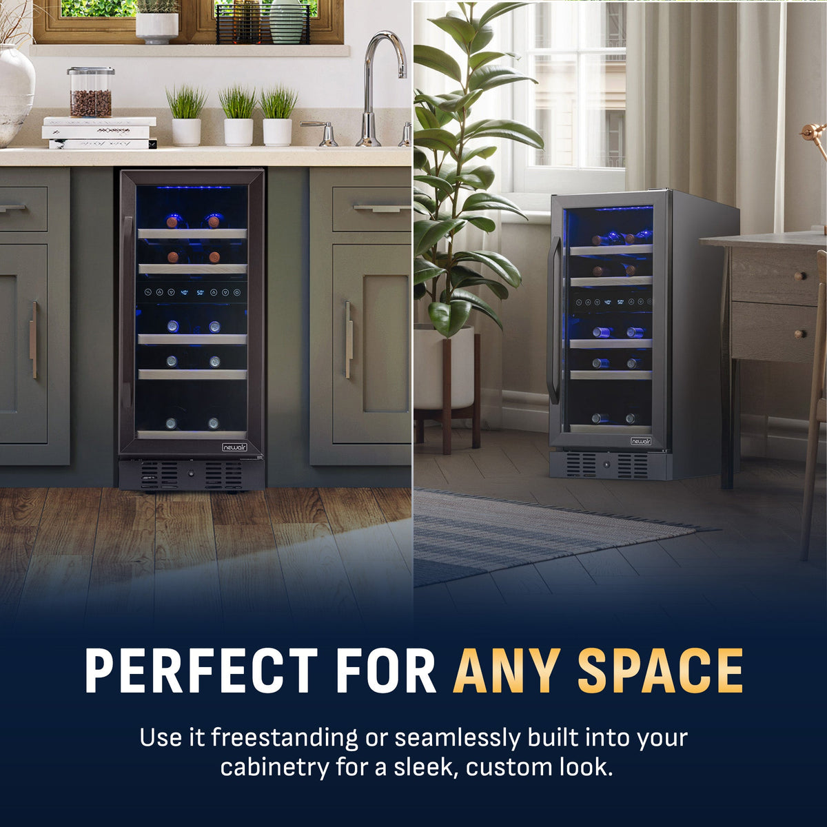 Newair® 29-Bottle 14.8" Black Built-In Dual Zone Wine Fridge