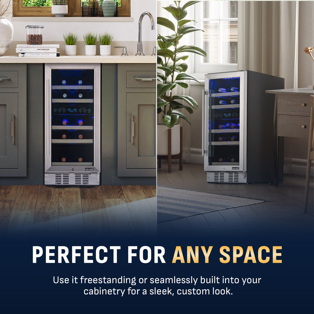 Newair® 29-Bottle 14.8" Stainless Steel Built-In Dual Zone Wine Fridge
