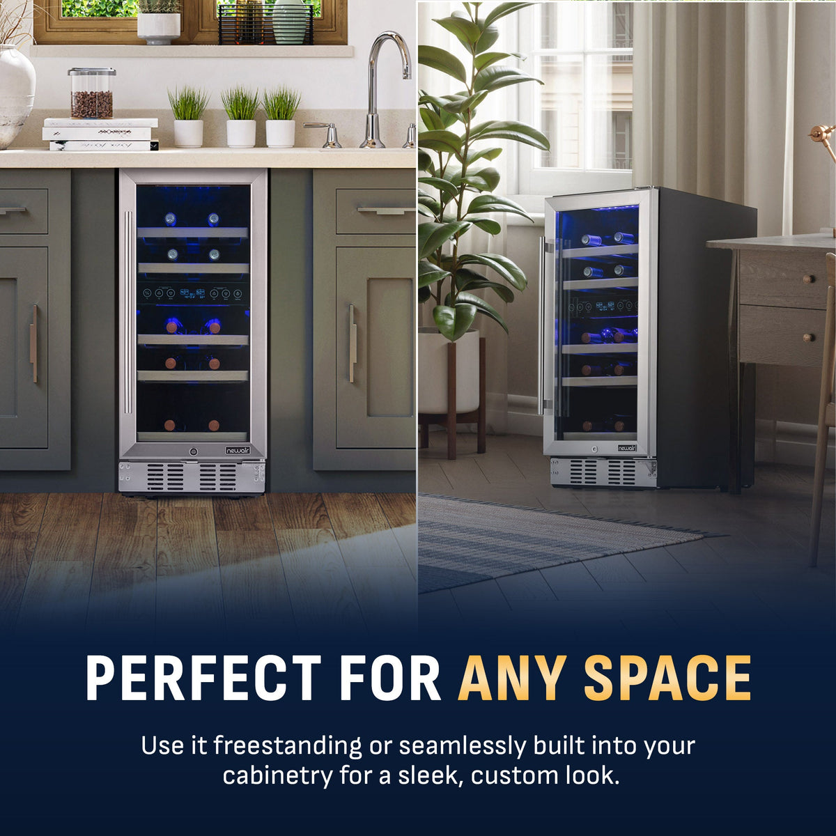 Newair® 29-Bottle 14.8" Stainless Steel Built-In Dual Zone Wine Fridge
