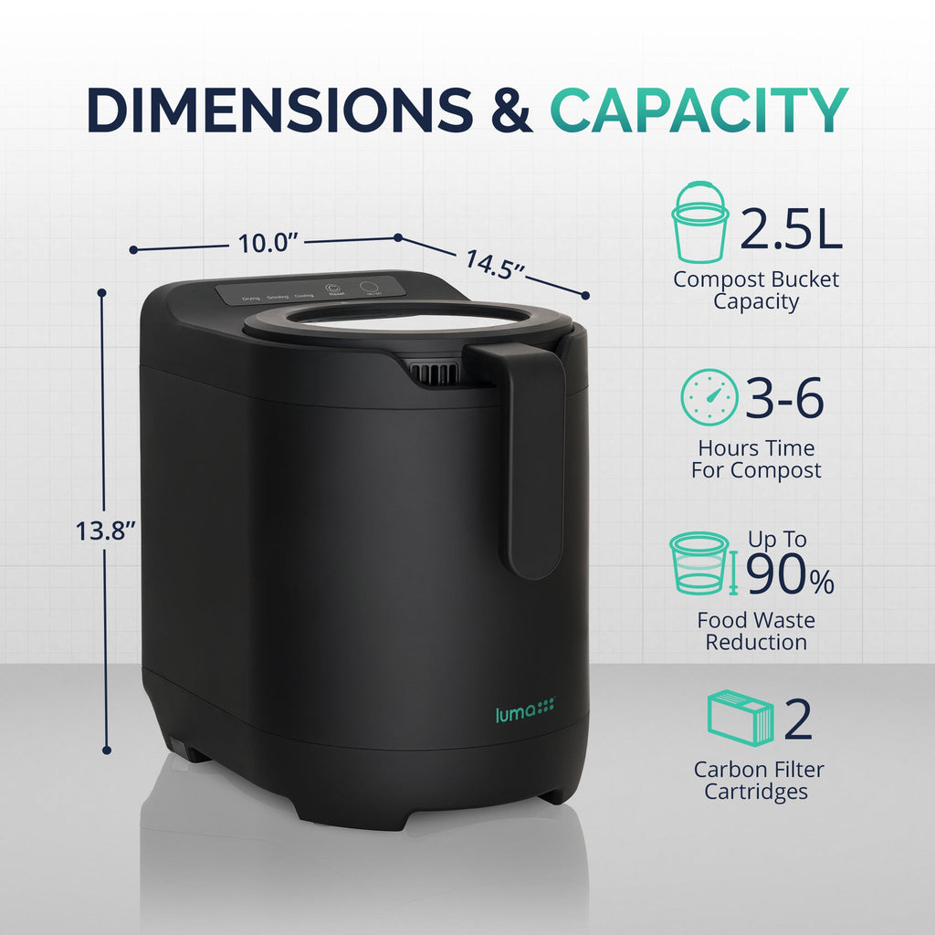Luma® Kitchen Composter, 2.5L Capacity, Odorless Indoor Use
