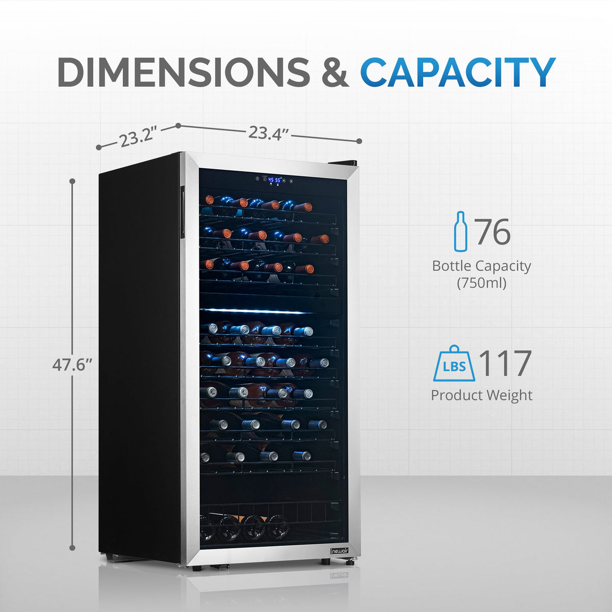 Newair® 76-Bottle 23" Stainless Steel Freestanding Dual Zone Wine Fridge