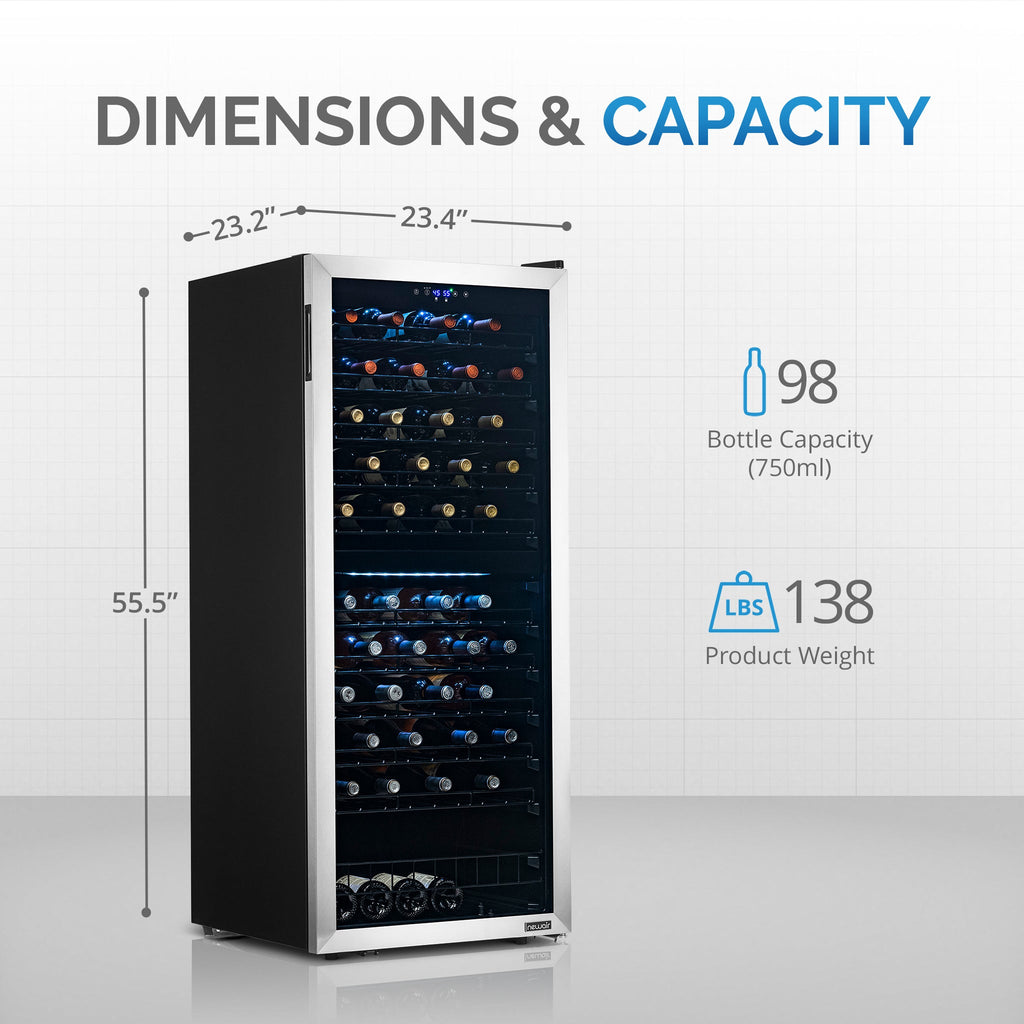 Newair® 98-Bottle 23" Stainless Steel Freestanding Dual Zone Wine Fridge