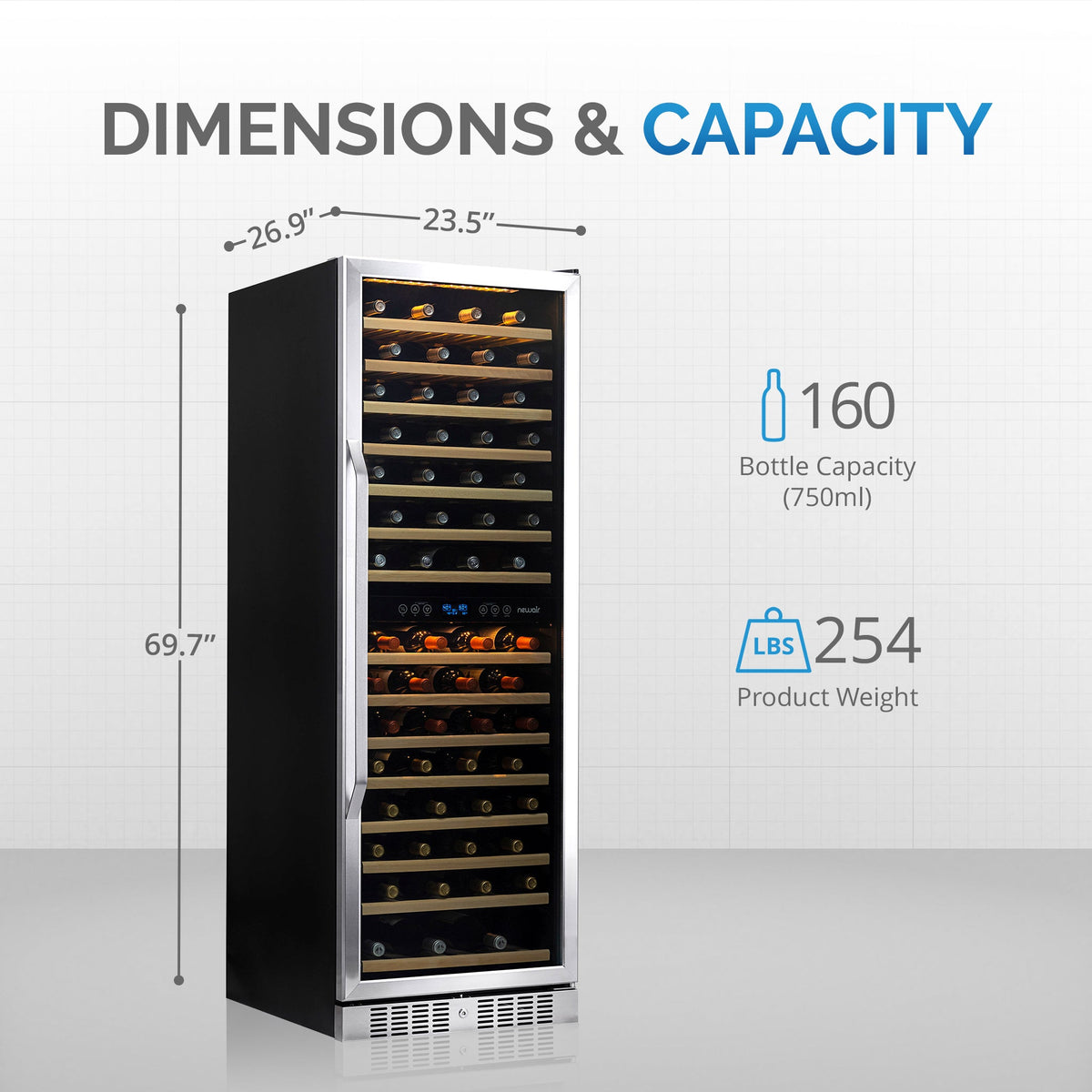 Newair® 160-Bottle 27" Built-In Dual Zone Wine Fridge - Stainless Steel