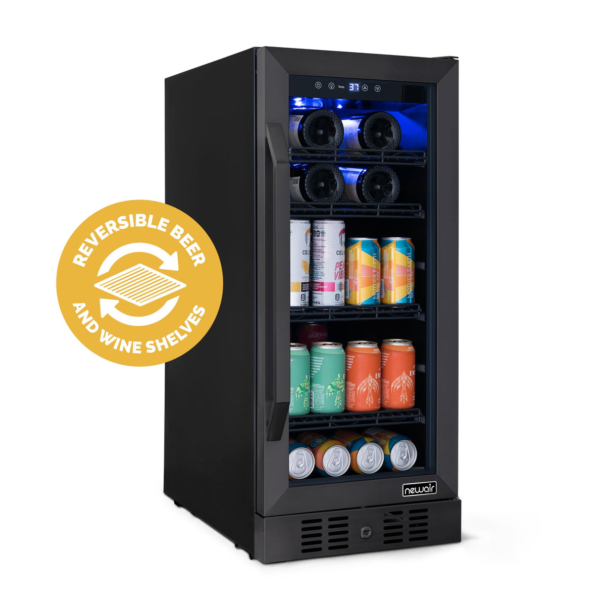 Newair® 80-Can, 33-Bottle Built-in Black Beverage Fridge - 15"