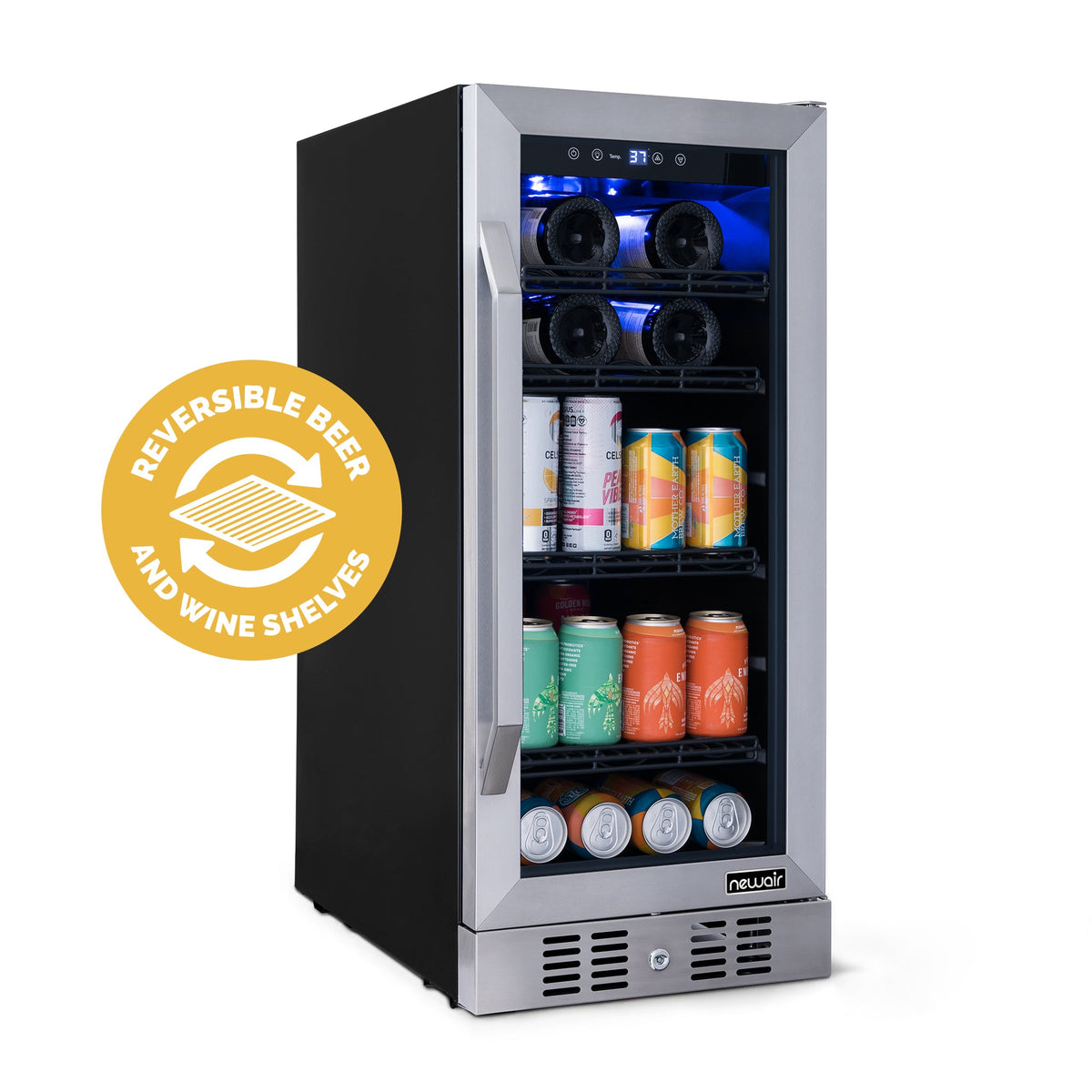 Newair® 80-Can, 33-Bottle Built-in Stainless Steel Beverage Fridge - 15"