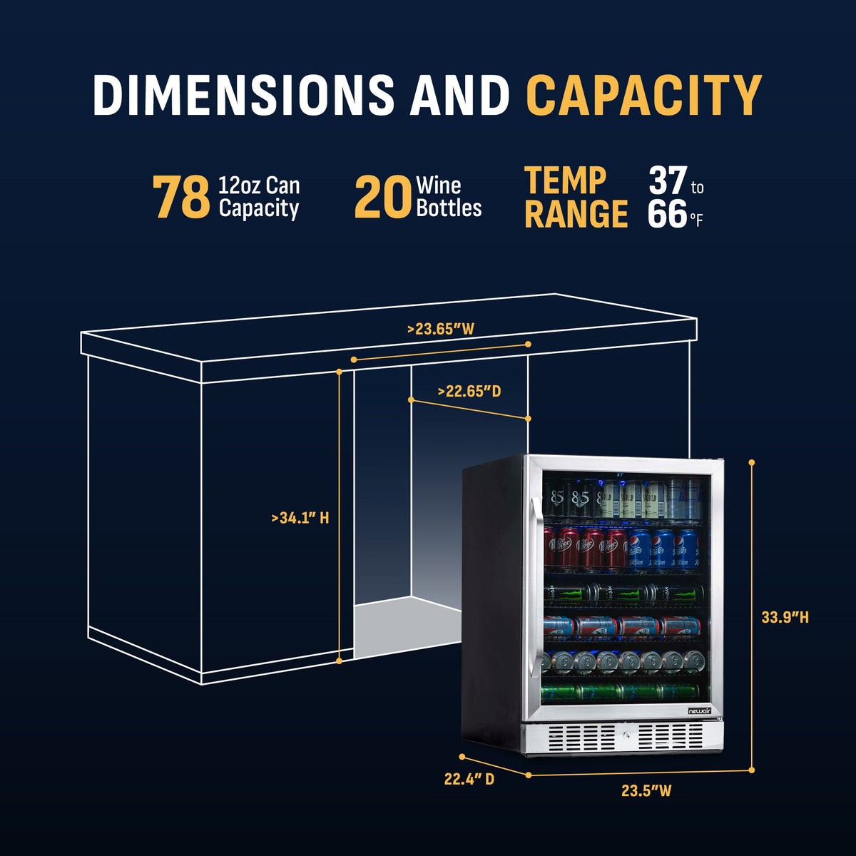 Newair® 177-Can Built-In Beverage Fridge in Stainless Steel - 24"