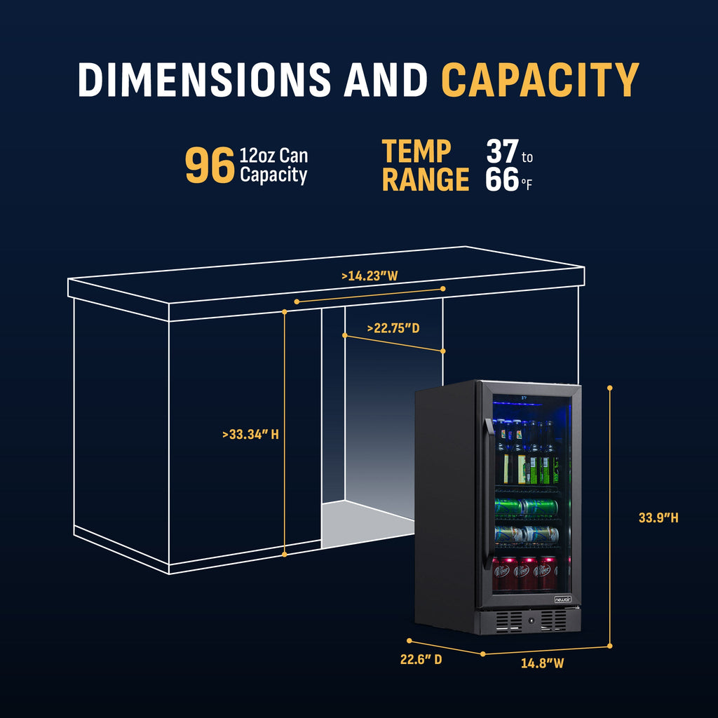 Newair® 96-Can Built-In Black Beverage Fridge - 15"