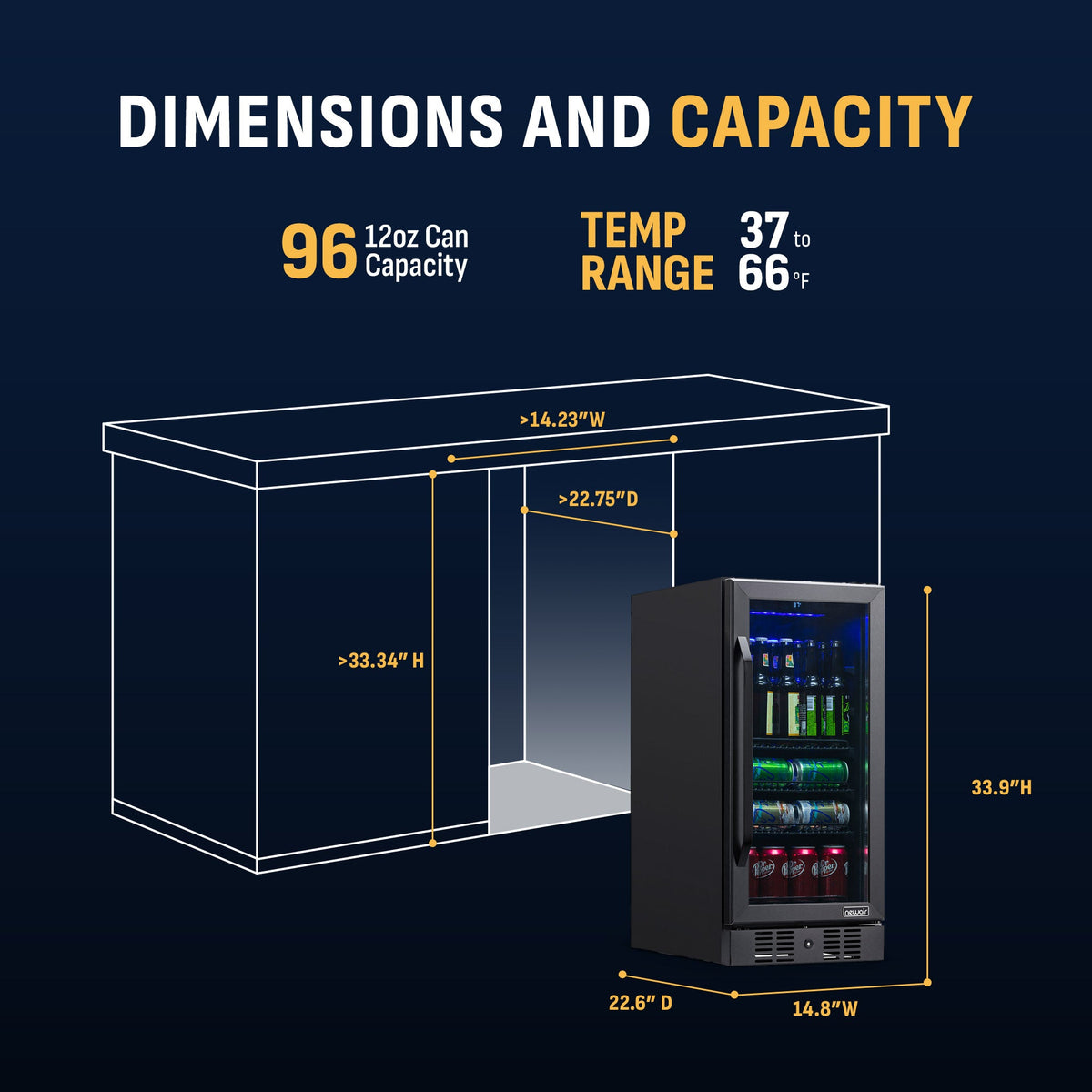 Newair® 96-Can Built-In Black Beverage Fridge - 15"