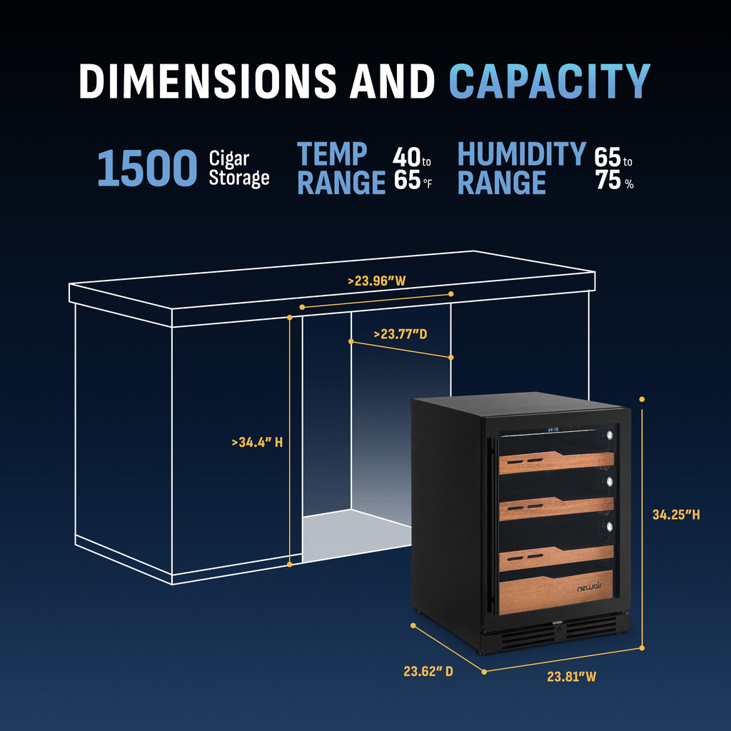 Newair® Electric Cigar Humidor in Black, Built-In or Freestanding, 1,500 Count