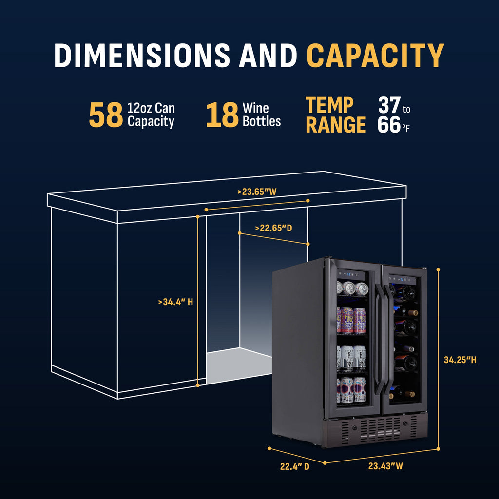 Newair® 24" Black Stainless Steel Dual Zone Wine and Beverage Fridge