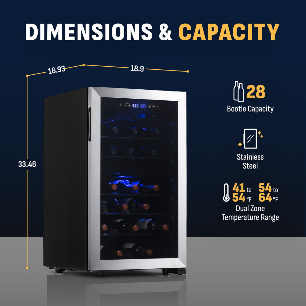 Newair® 43-Bottle 18.9" Stainless Steel Freestanding Dual Zone Wine Fridge