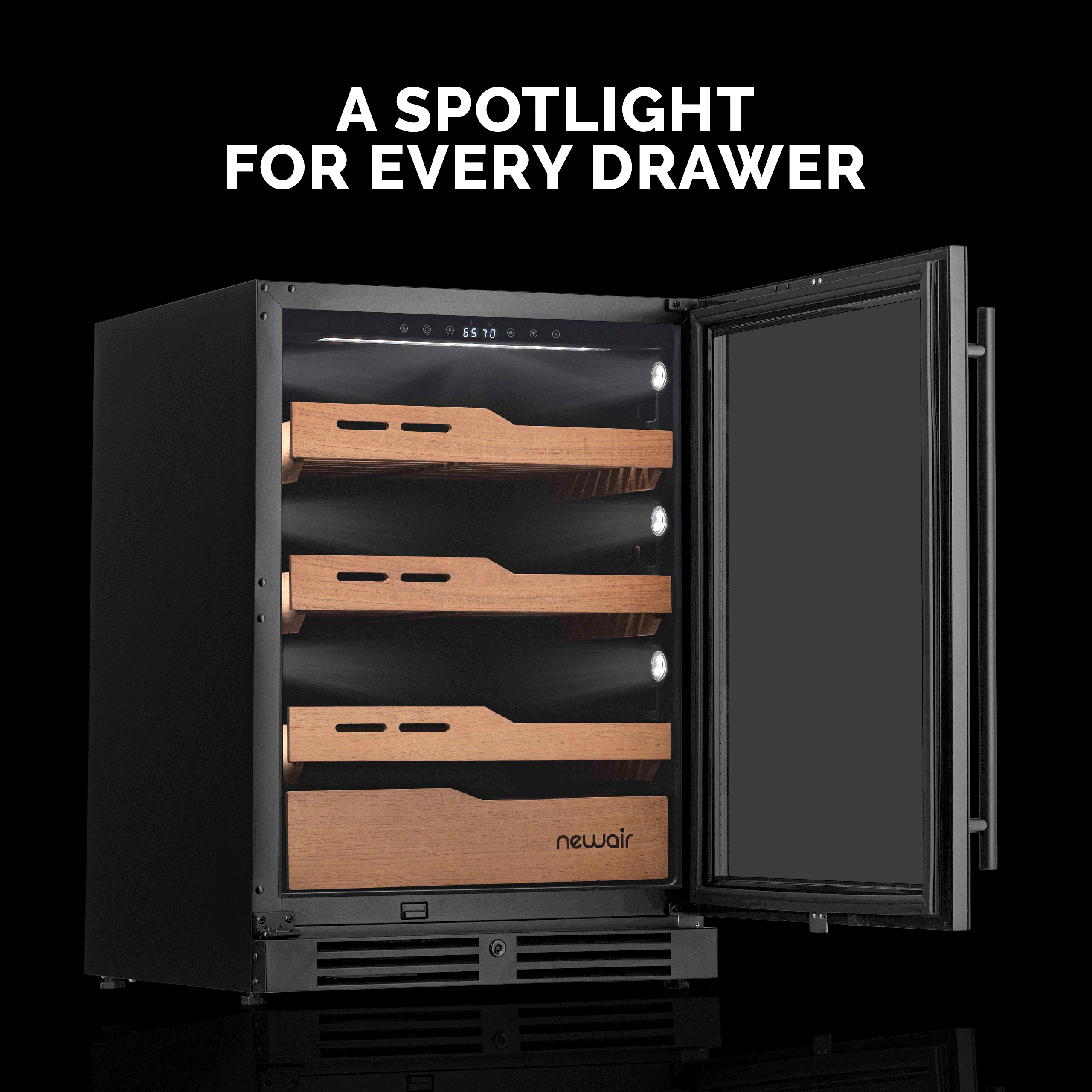 Newair® Electric Cigar Humidor in Black, Built-In or Freestanding, 1,500 Count