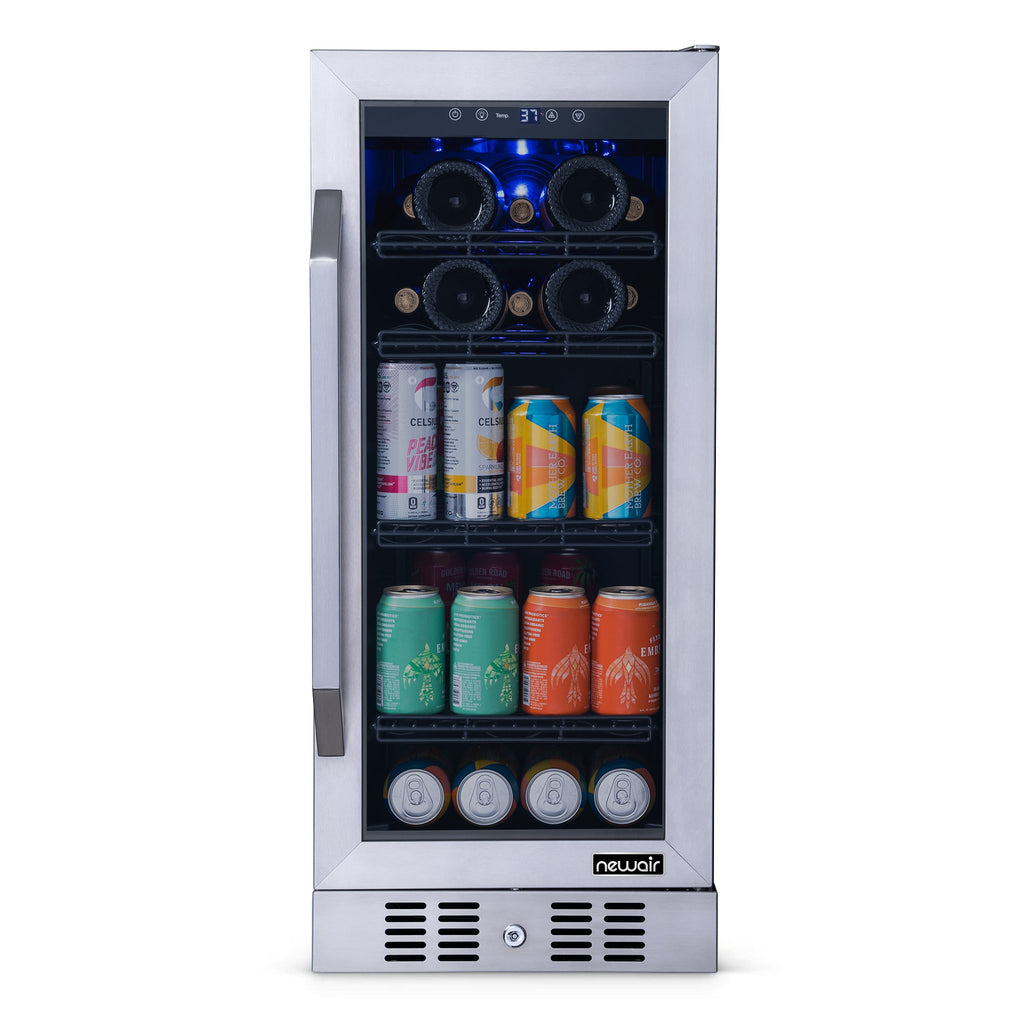 Newair® 80-Can, 33-Bottle Built-in Stainless Steel Beverage Fridge - 15"