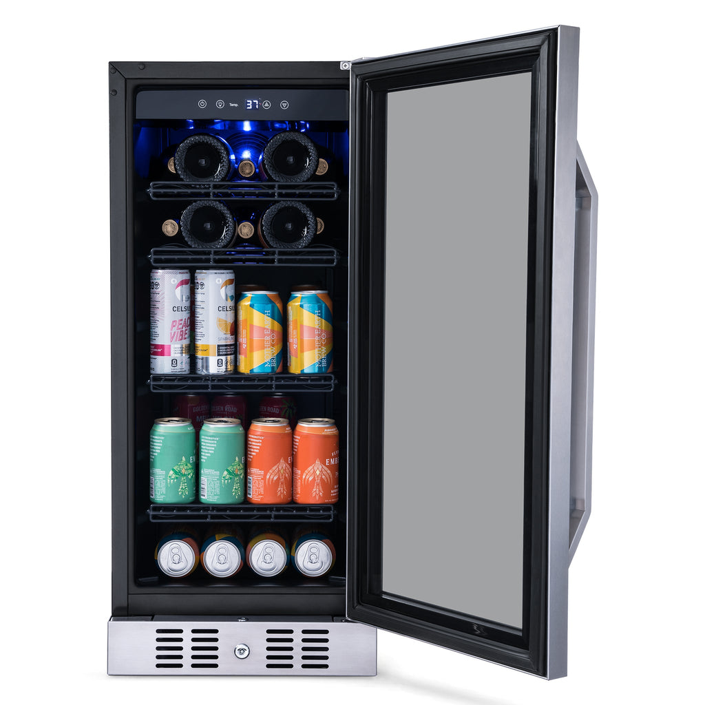 Newair® 80-Can, 33-Bottle Built-in Stainless Steel Beverage Fridge - 15"
