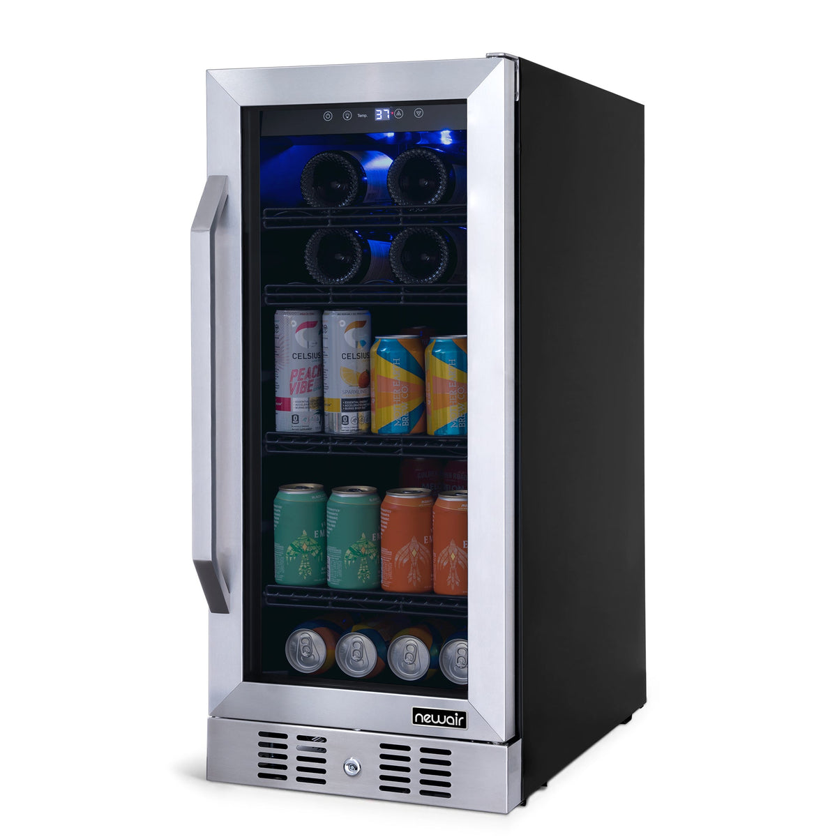 Newair® 80-Can, 33-Bottle Built-in Stainless Steel Beverage Fridge - 15"