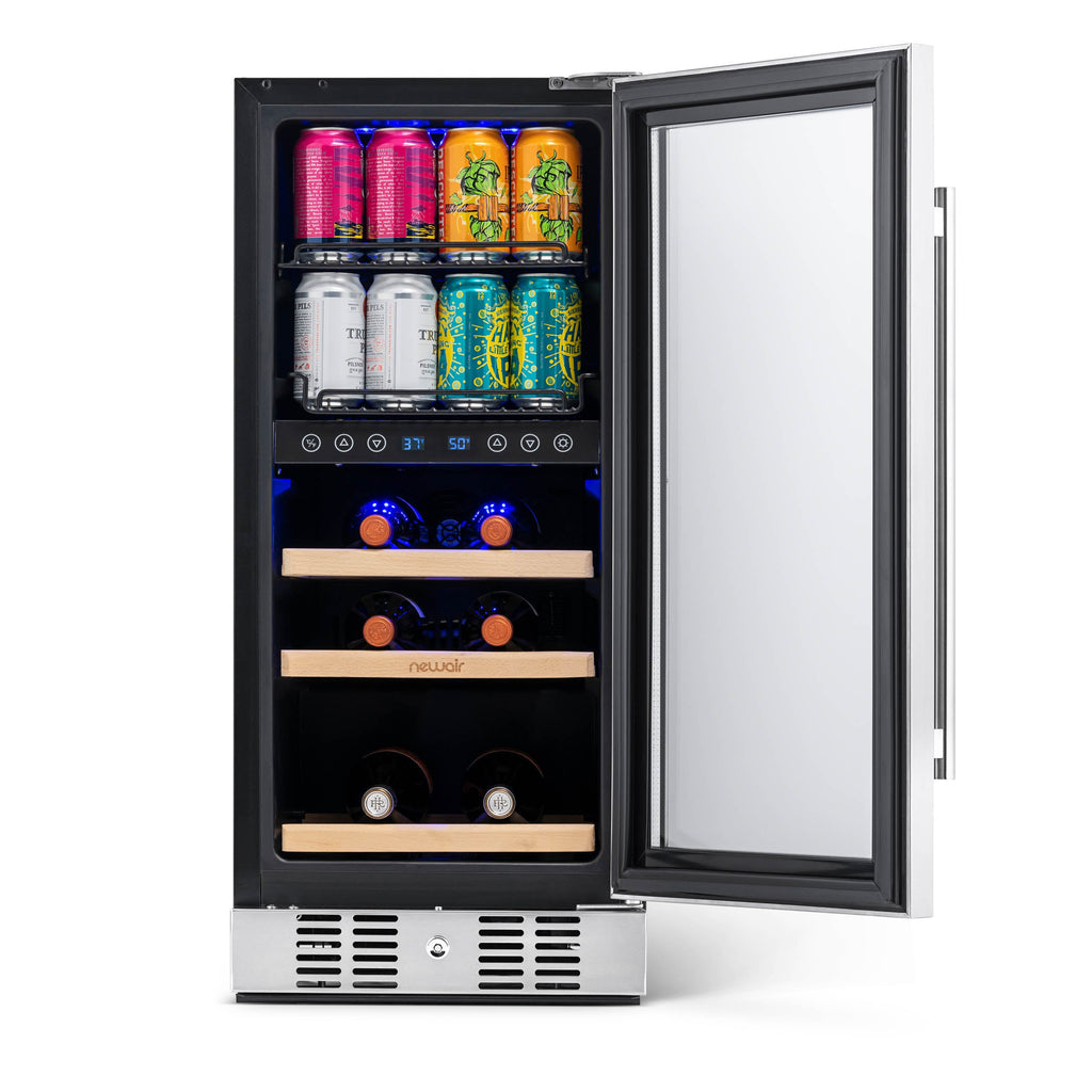 Newair® 48-Can, 9-Bottle Built-in Dual Zone Beverage Fridge - 15"