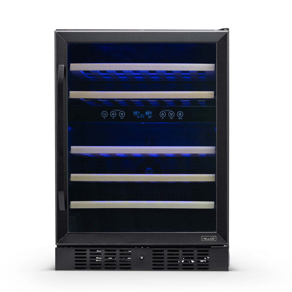 Newair® 46-Bottle 23.5" Black Stainless Steel Built-In Dual Zone Wine Cooler