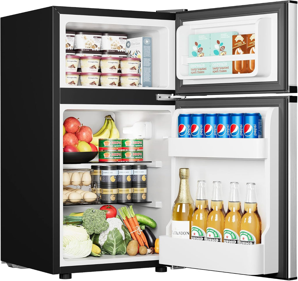 EUHOMY Mini Fridge with Freezer, 3.2 Cu.Ft Mini Refrigerator, Dorm Fridge with 2 Door For Bedroom/Apartment/Office-Food Storage Cooling Drink, Black