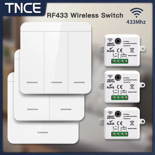 RF433 Relay Receiver,Wireless Light Switch 433Mhz Mini Remote Control,1/2/3Gang Wall Transmitter Switch, Led Lamp Fan Smart