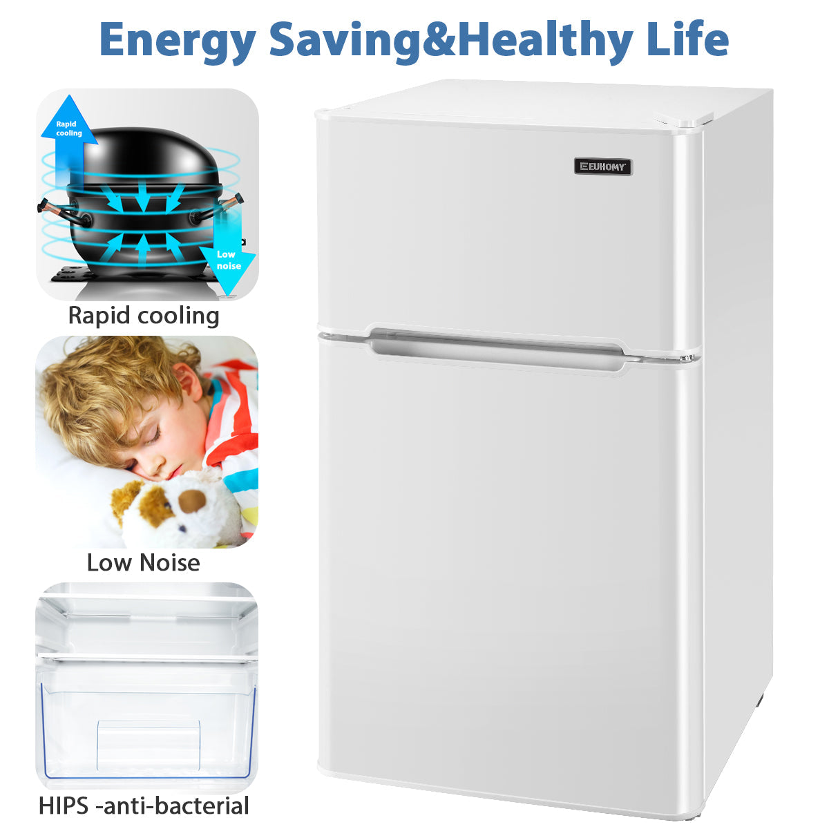 EUHOMY Mini Fridge with Freezer, 3.2 Cu.Ft Mini Refrigerator, Dorm Fridge with 2 Door For Bedroom/Apartment/Office-Food Storage Cooling Drink, Black