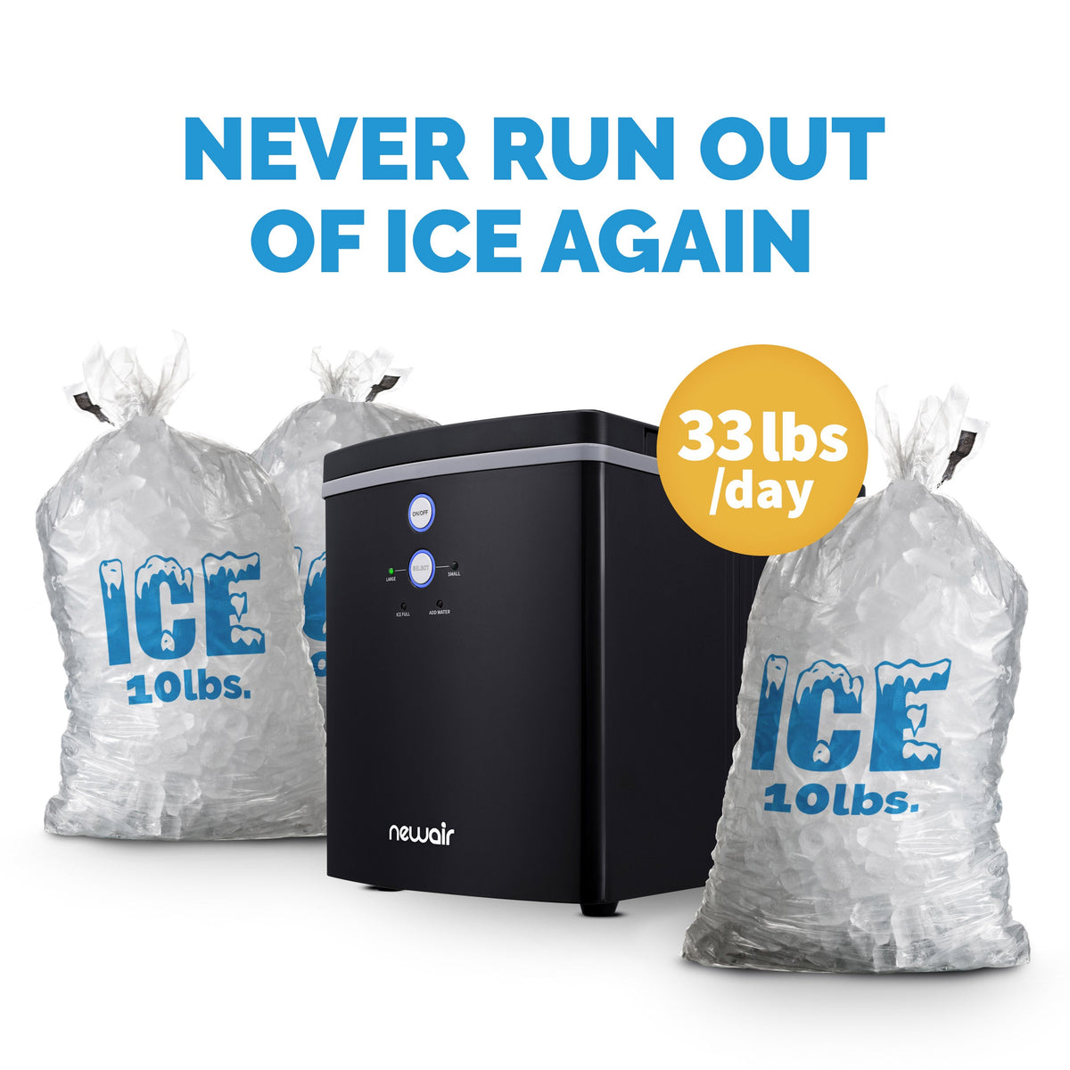 Newair® Countertop Ice Maker. Bullet Ice, 33 lbs/day - Black