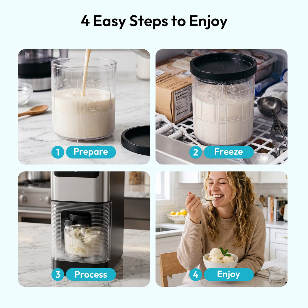 EUHOMY Ice Cream Maker with 8 One-Touch Programs, Makes Ice Cream, Gelato, Milkshakes & Sorbet, Includes 2 Pint Containers with Lids, Black/Silver