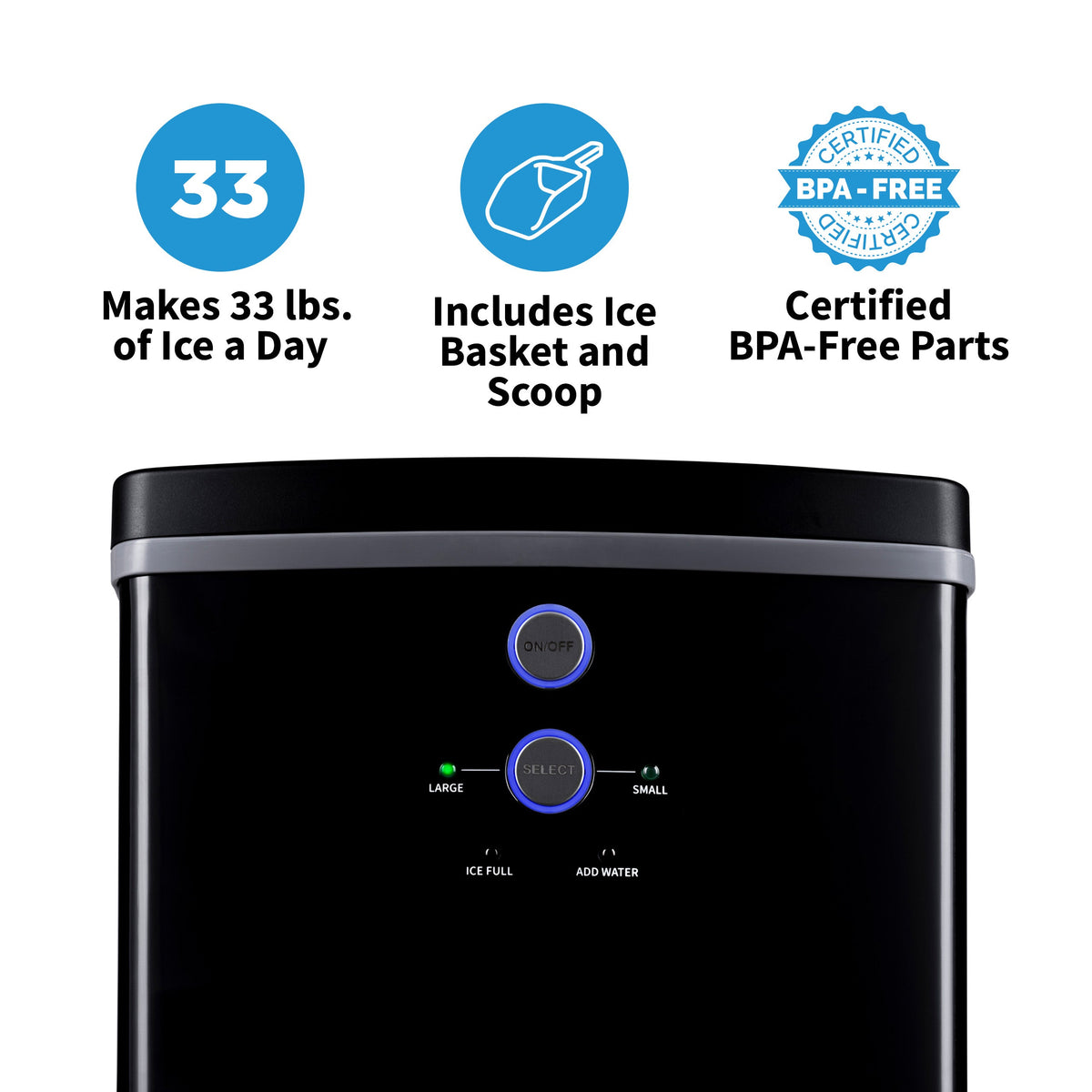 Newair® Countertop Ice Maker. Bullet Ice, 33 lbs/day - Black