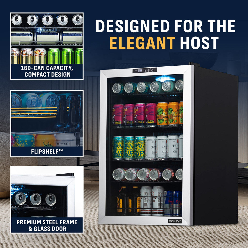 Newair® 160-Can Freestanding Stainless Steel Beverage Fridge - 21.3"