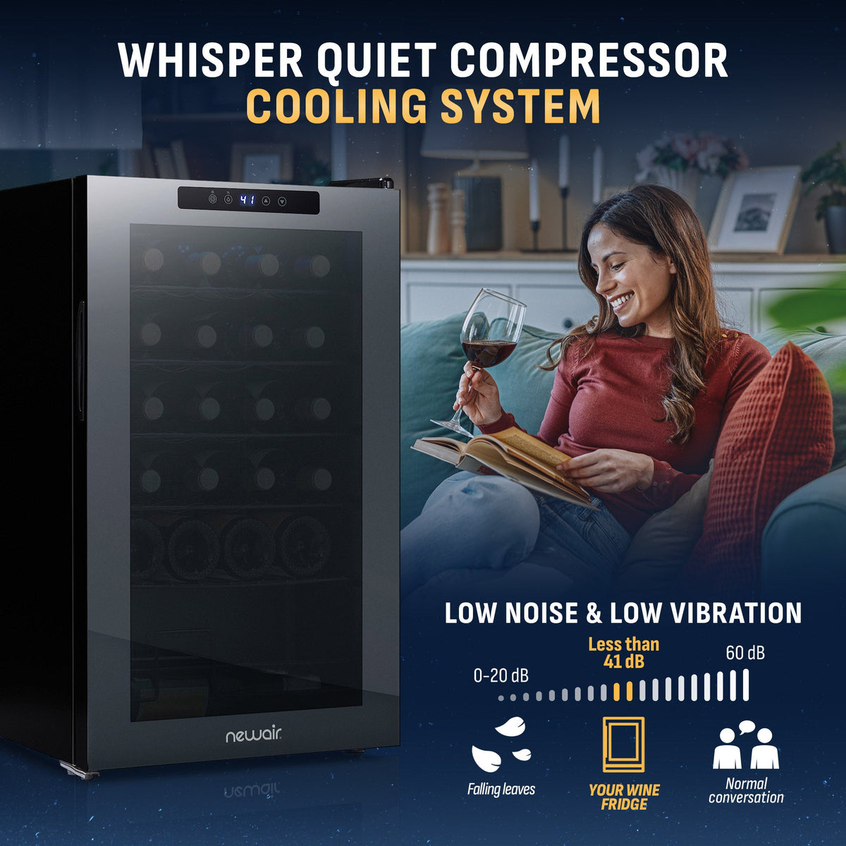 Newair® 24-Bottle 16.9" Shadowᵀᴹ Series Freestanding Wine Fridge