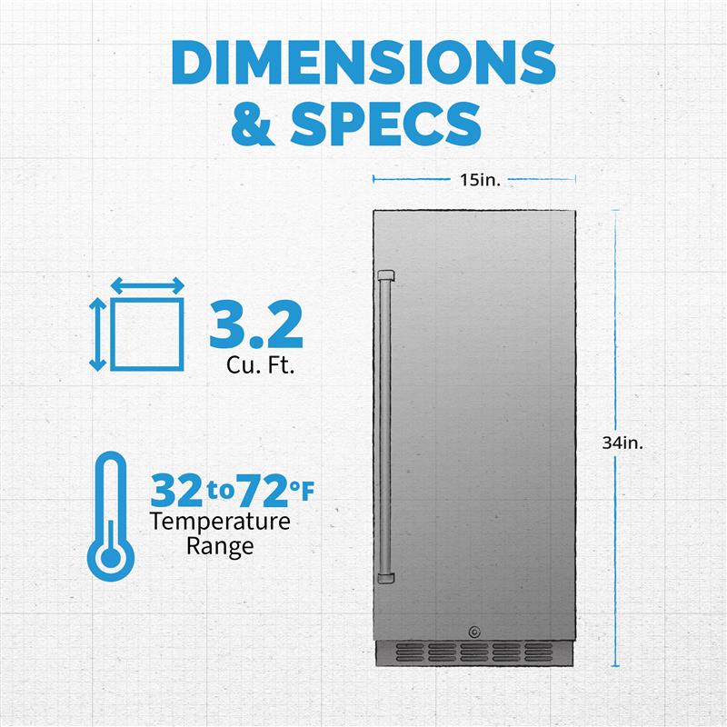Newair® 15" 3.2 Cu. Ft. Commercial Built-In Stainless Steel Beverage Fridge -15"