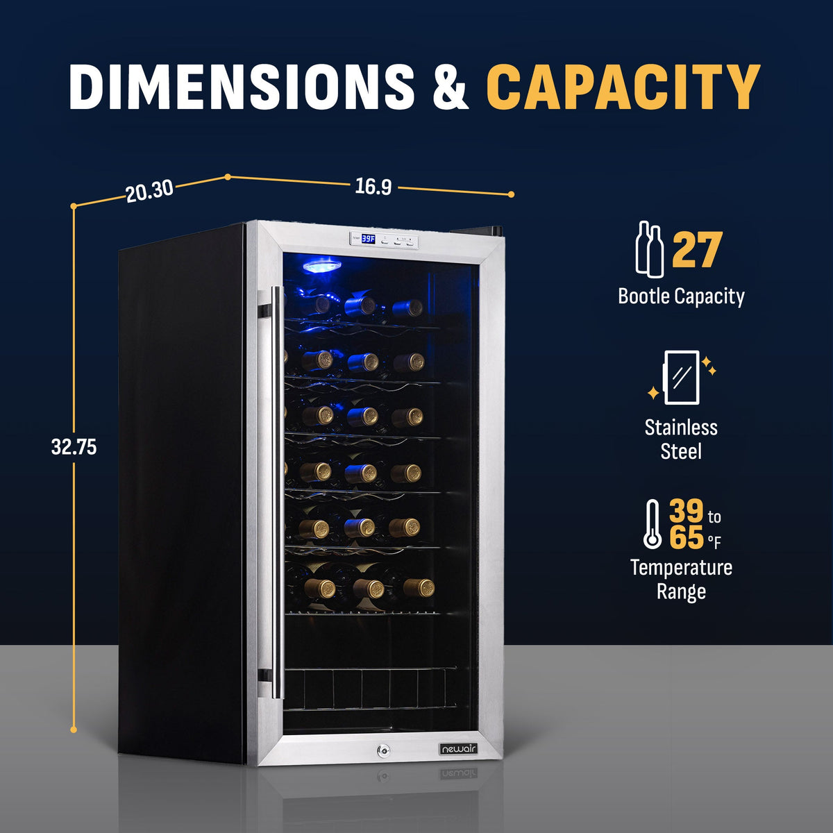 Newair® 27-Bottle 16.9" Stainless Steel Freestanding Wine Fridge