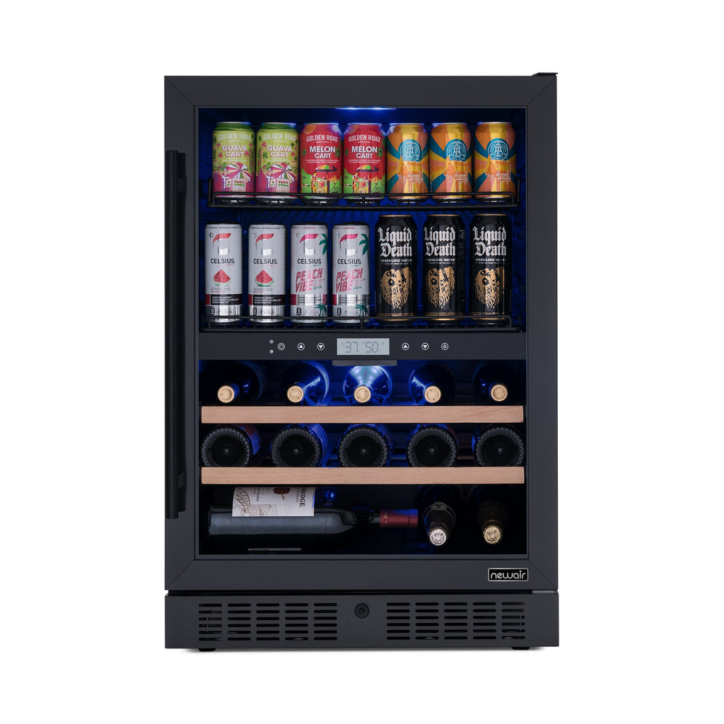 Newair® 100-Can, 24-Bottle Built-in Dual Zone Black Beverage Fridge - 24"