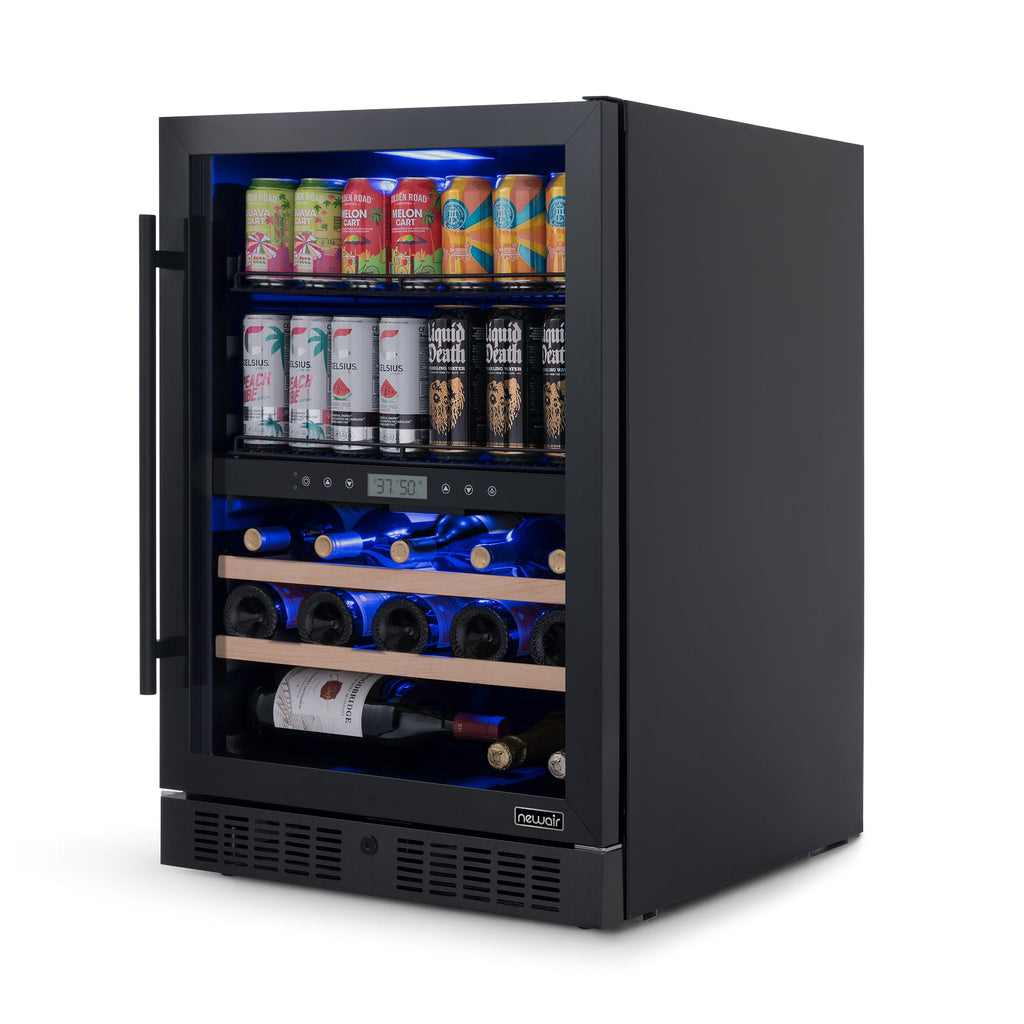 Newair® 100-Can, 24-Bottle Built-in Dual Zone Black Beverage Fridge - 24"