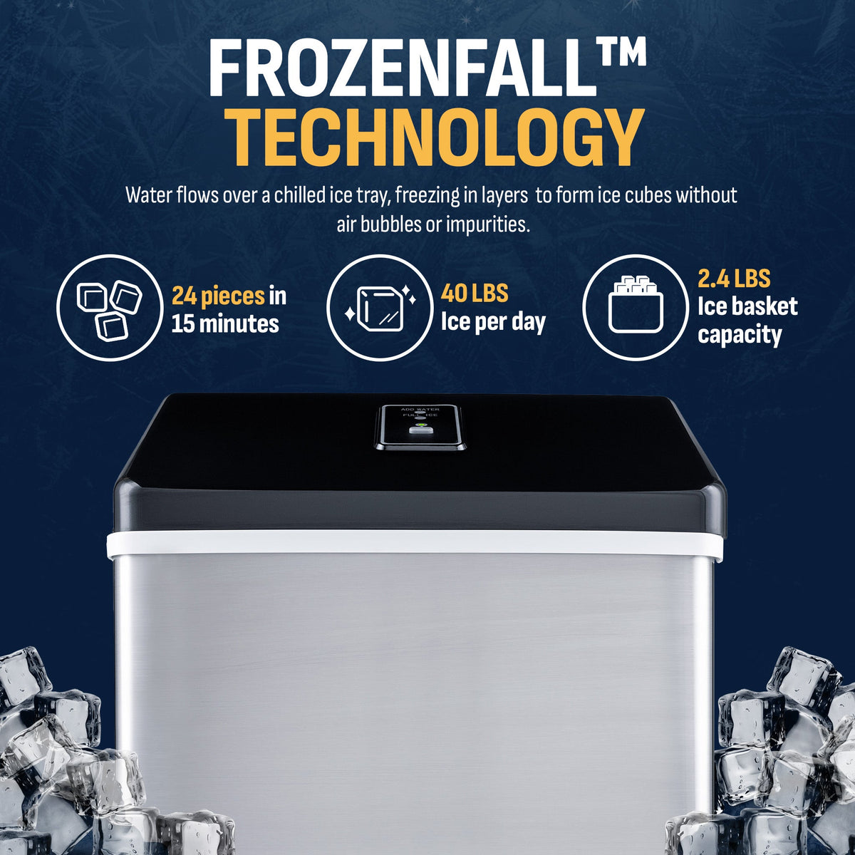 Newair® Countertop Ice Maker. Clear Ice, 40 lbs/day - Stainless Steel