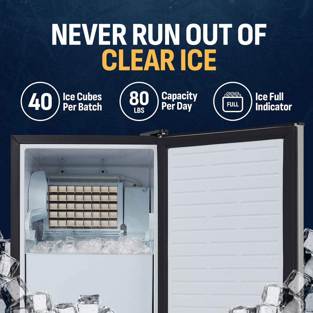 Newair® Undercounter Ice Maker for Home. Clear Ice, 80 lbs/day - Stainless Steel