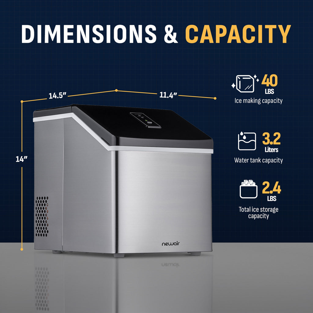 Newair® Countertop Ice Maker. Clear Ice, 40 lbs/day - Stainless Steel