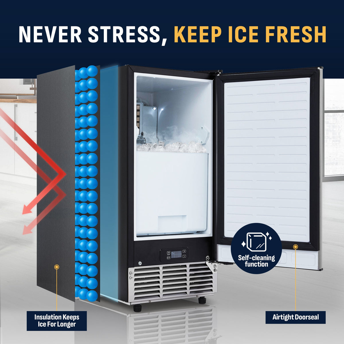 Newair® Undercounter Ice Maker for Home. Clear Ice, 80 lbs/day - Stainless Steel