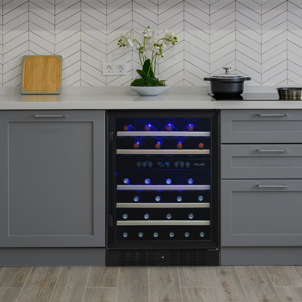 Newair® 46-Bottle 23.5" Black Stainless Steel Built-In Dual Zone Wine Cooler