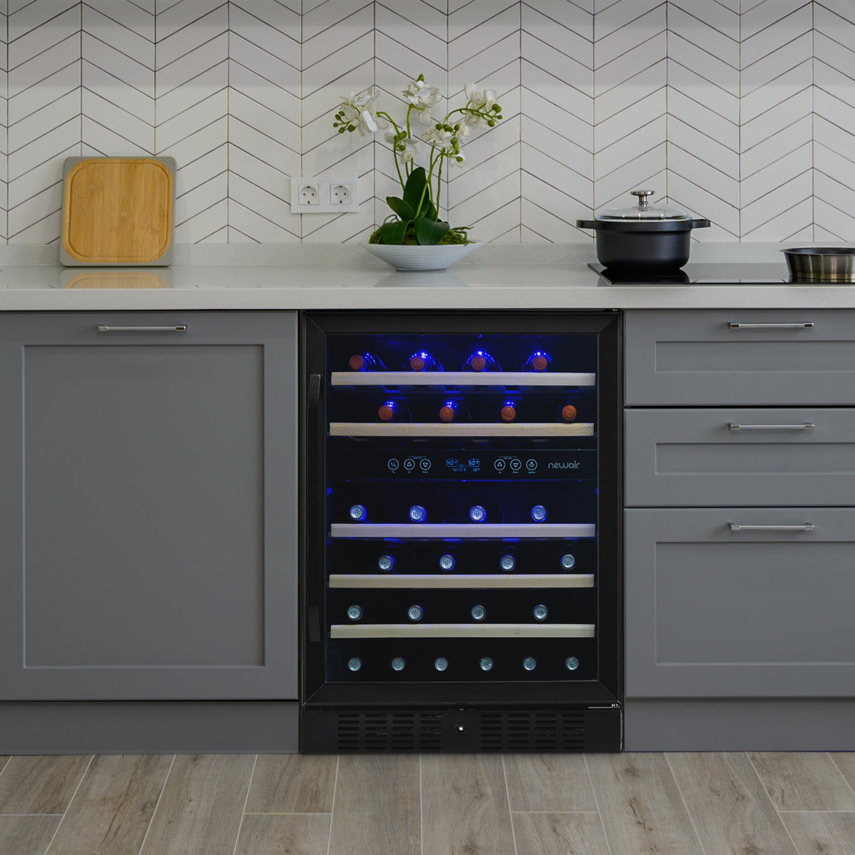 Newair® 46-Bottle 23.5" Black Stainless Steel Built-In Dual Zone Wine Cooler