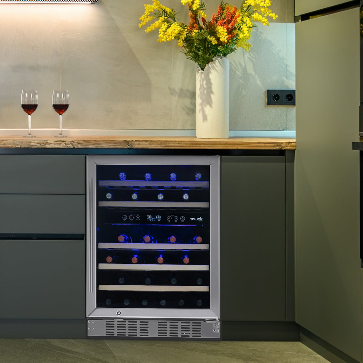Newair® Premium 46-Bottle Built-In Dual Zone Wine Fridge in Stainless Steel -  23.5"