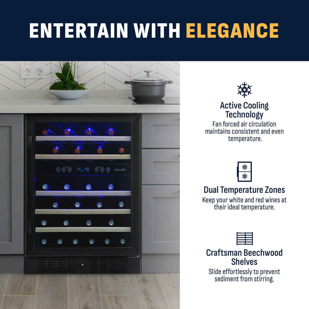 Newair® 46-Bottle 23.5" Black Stainless Steel Built-In Dual Zone Wine Cooler