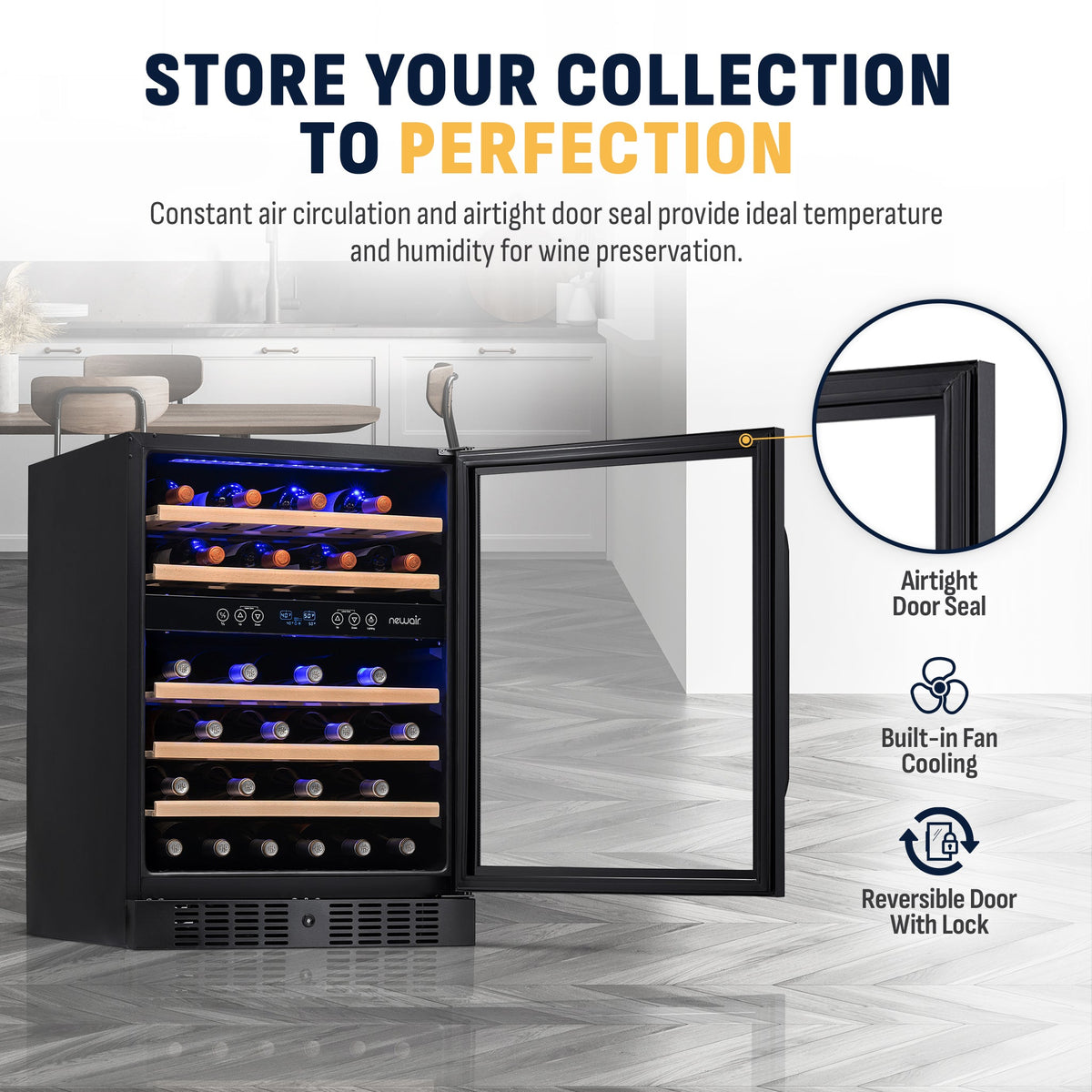 Newair® 46-Bottle 23.5" Black Stainless Steel Built-In Dual Zone Wine Cooler