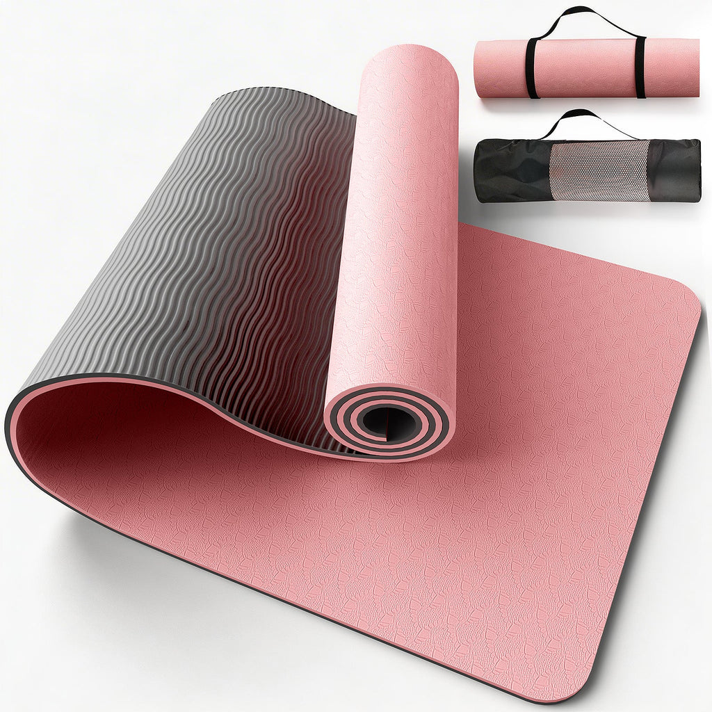 Yoga Mat with Strap, Non-Slip Pilates Exercise Mat, Tear-Resistant, 72" x 24", Pink