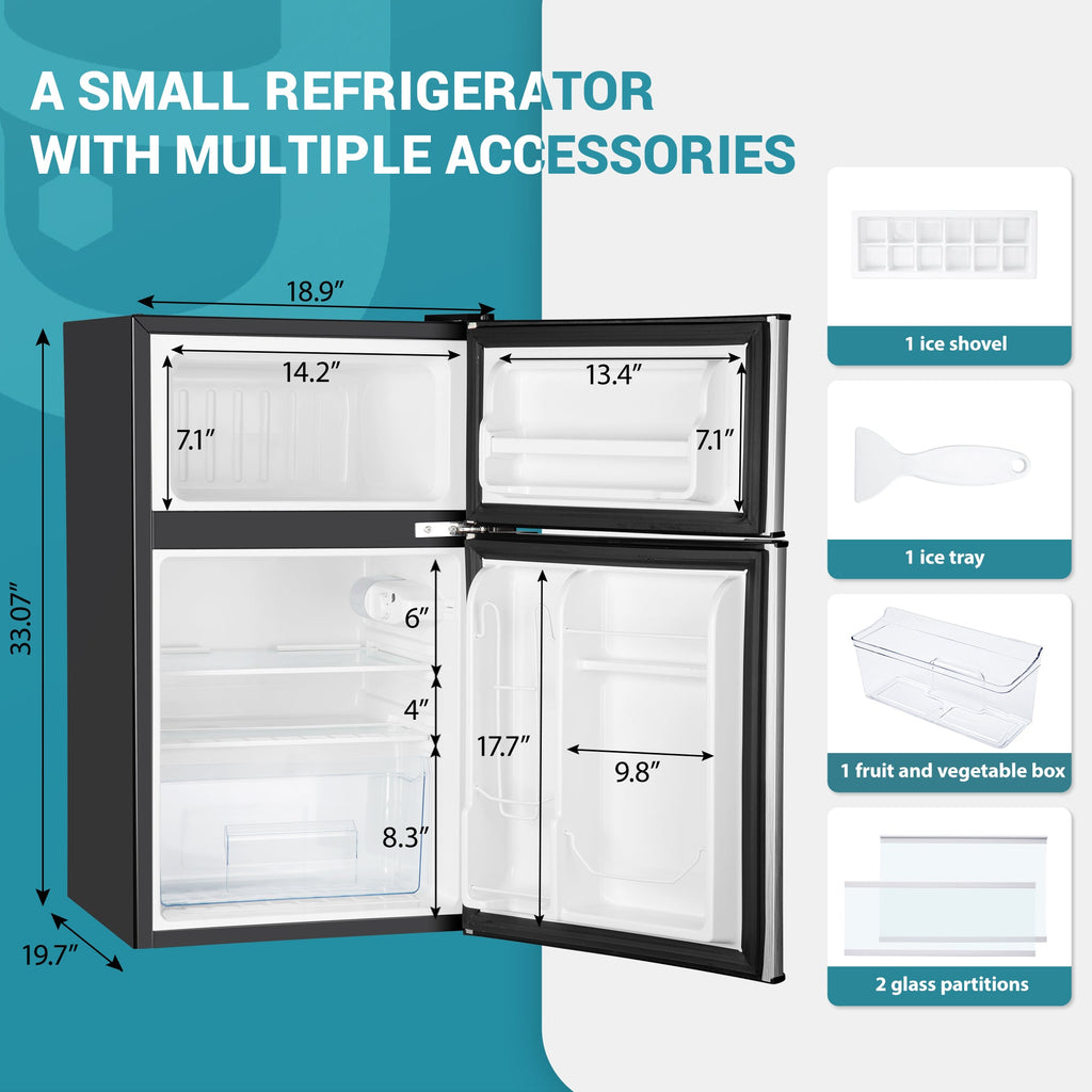EUHOMY Mini Fridge with Freezer, 3.2 Cu.Ft Mini Refrigerator, Dorm Fridge with 2 Door For Bedroom/Apartment/Office-Food Storage Cooling Drink, Black